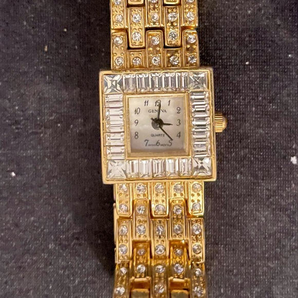 Gold Tone Diamond Encrusted Bling Watch - Picture 2 of 9